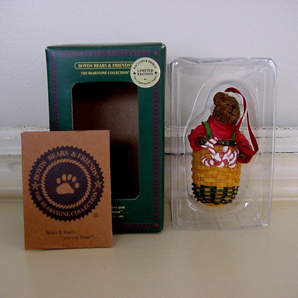 Longaberger BOYDS Bear 2003 PEPPERMINT ELF JOY Letter Ornament Limited Edition